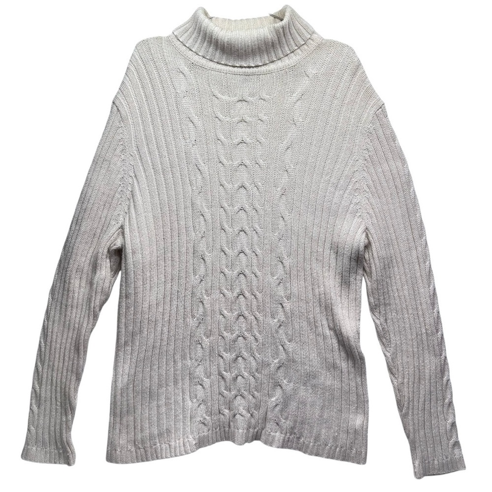 Vintage Gitano Ivory Cable Knit Turtleneck Sweater Metallic Threads Y2K 90s XXL